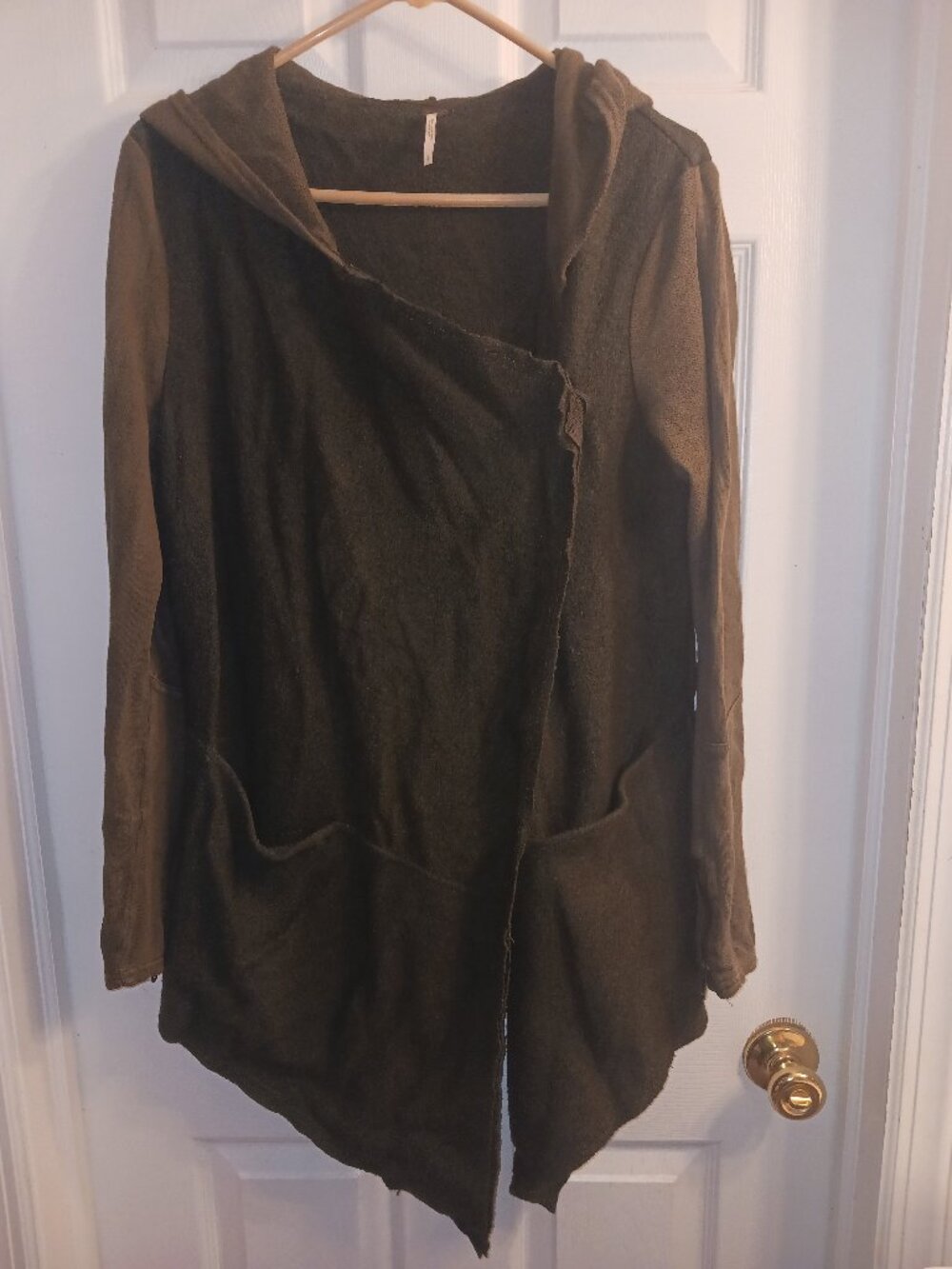 Free People Women's Green Drippy Wool Blend Hooded Jacket Asymmetrical Pockets